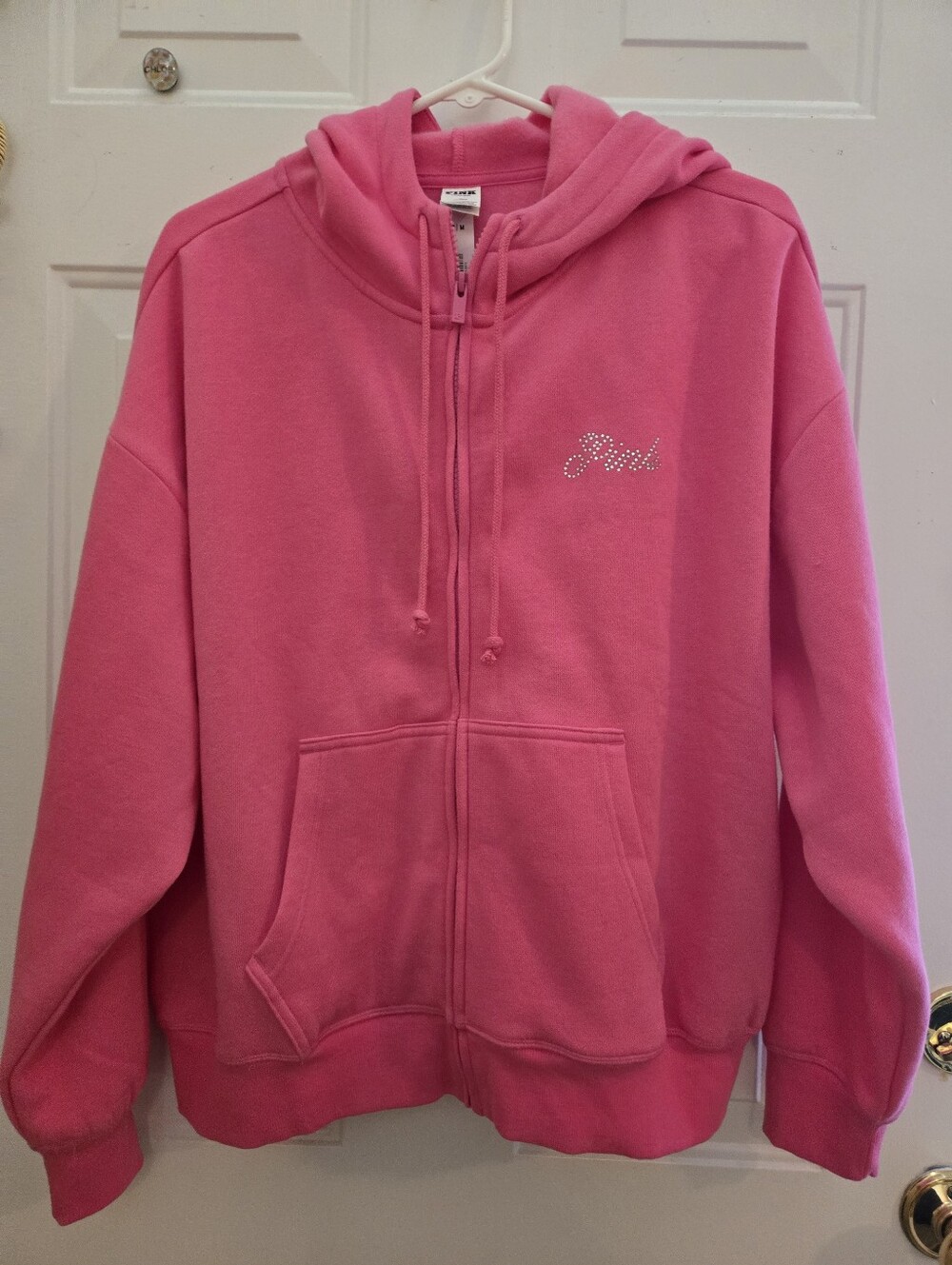 NWT, PINK Victoria's Secret Rhinestone Logo Zip-Up Hoodie Size Medium